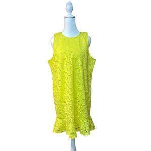 Ryegrass Easter Shift Dress Embroidered Honeycomb Ruffle Women's Large Yellow